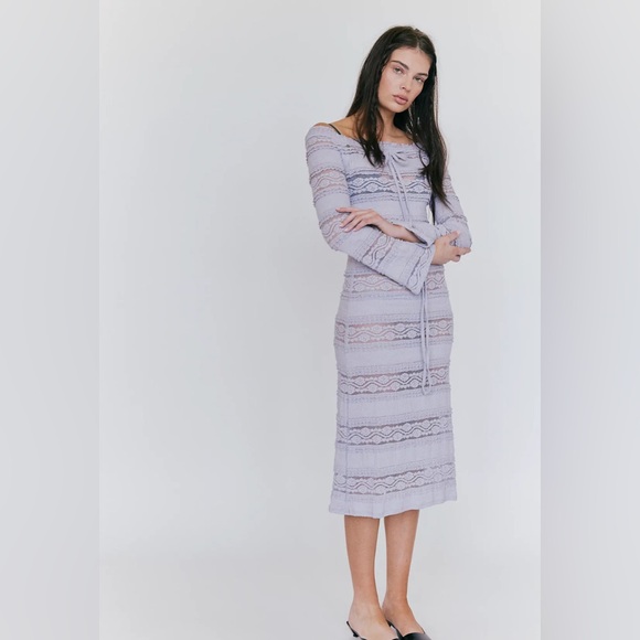 Nightcap Free People “French Antique” lavender blue lace midi boho dress S M L - Picture 2 of 7